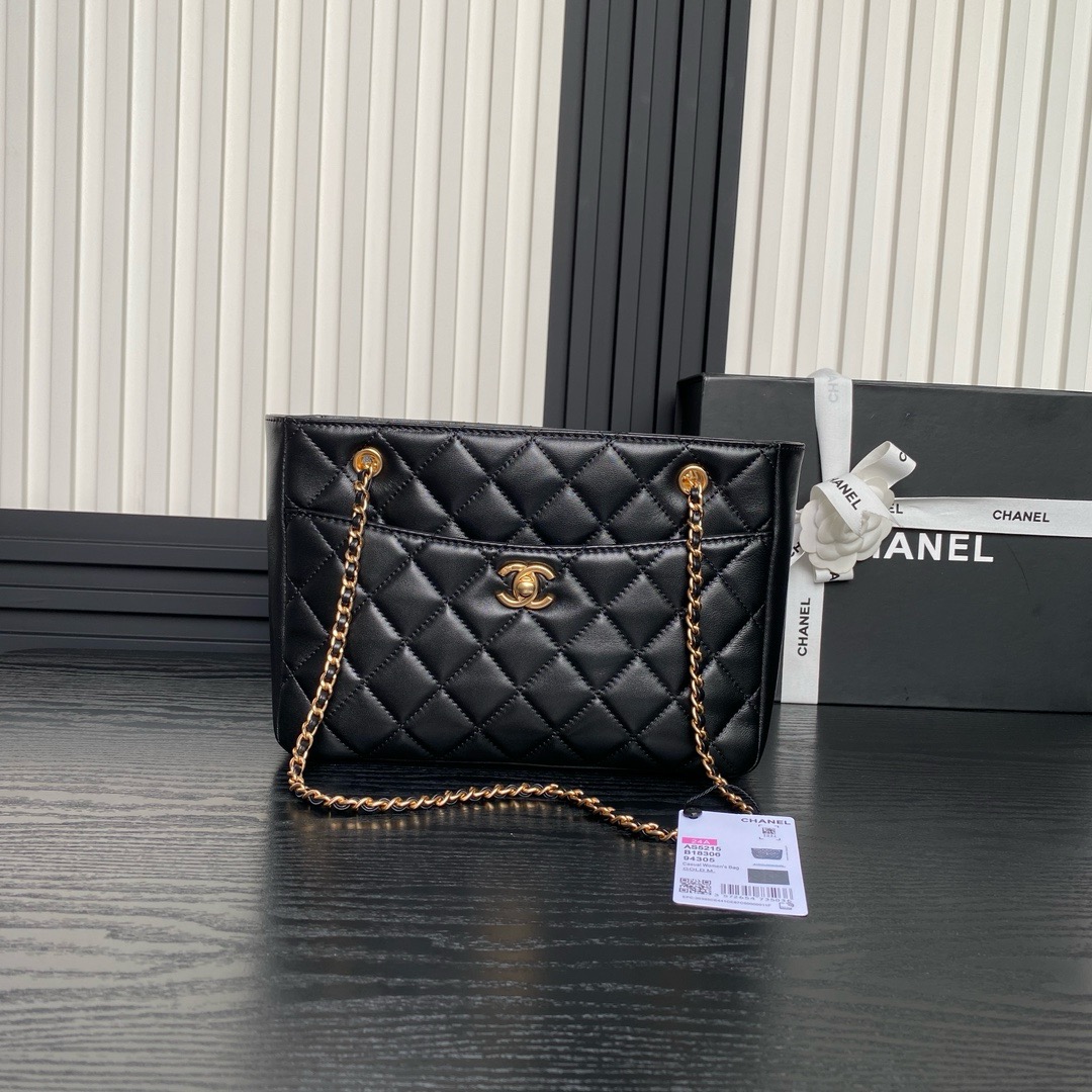 Bagsaaa Ch**el Small Shopping Bag Black AS5215 - 19x28x9 cm