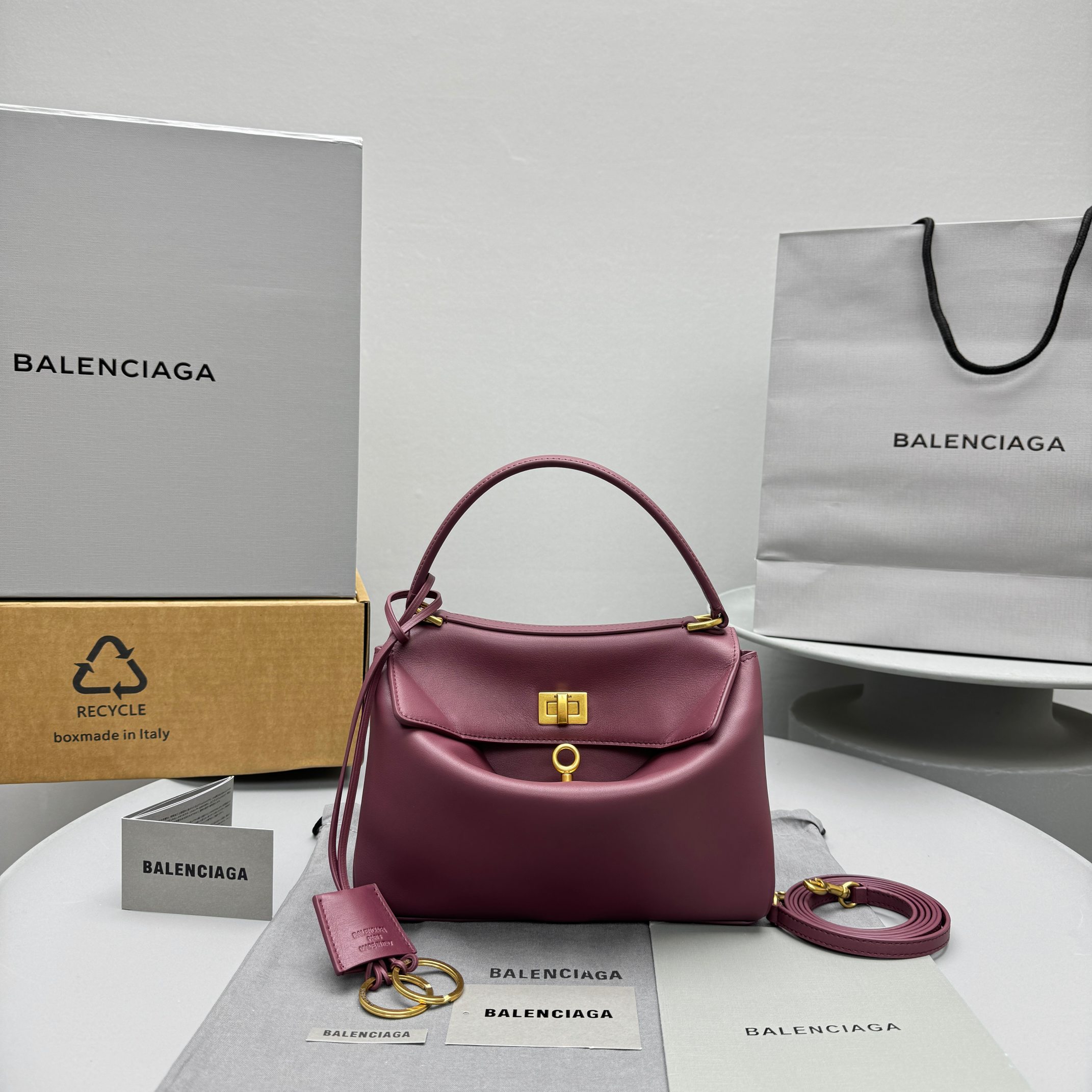 Bagsaaa Ba1en*iaga Rodeo Mini Handbag in Dark Burgundy - 23x10x8cm
