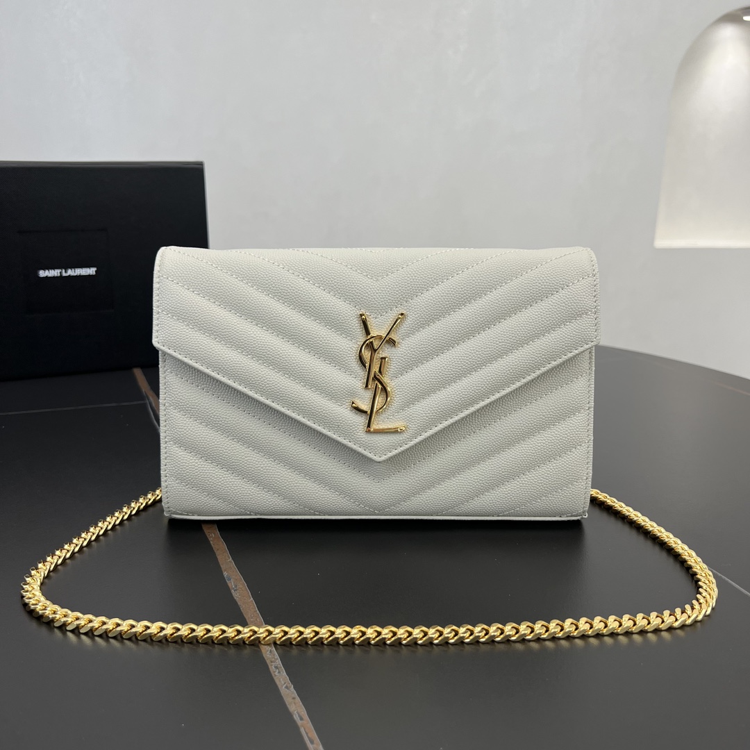 Bagsaaa Y51 classic cassandre chain wallet in grain de poudre leather 377828 white - 22.5cm