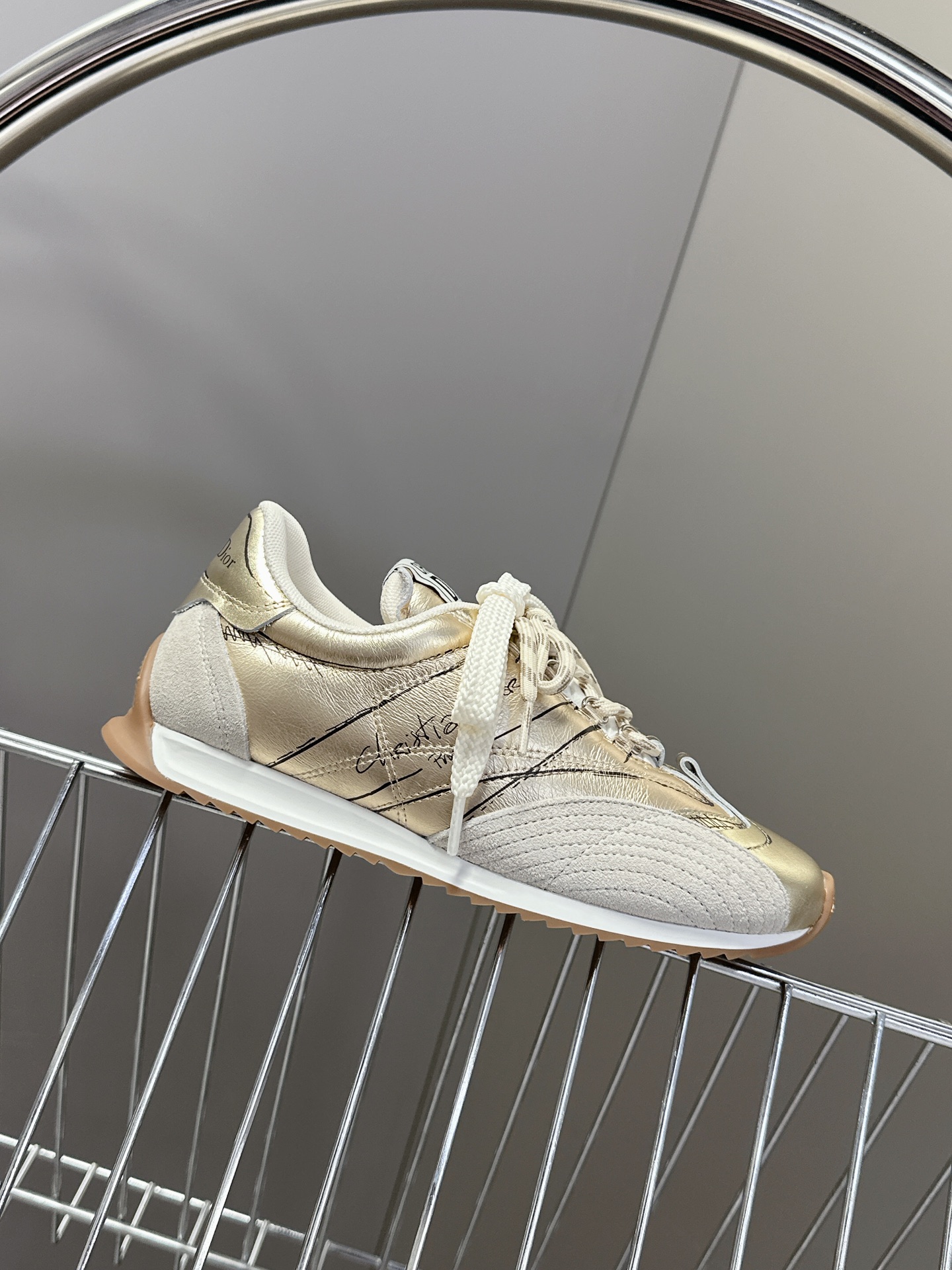 Bagsaaa D10r D-Sketch Sneaker Gold-Tone Crinkled Lambskin and Laminated Calfskin