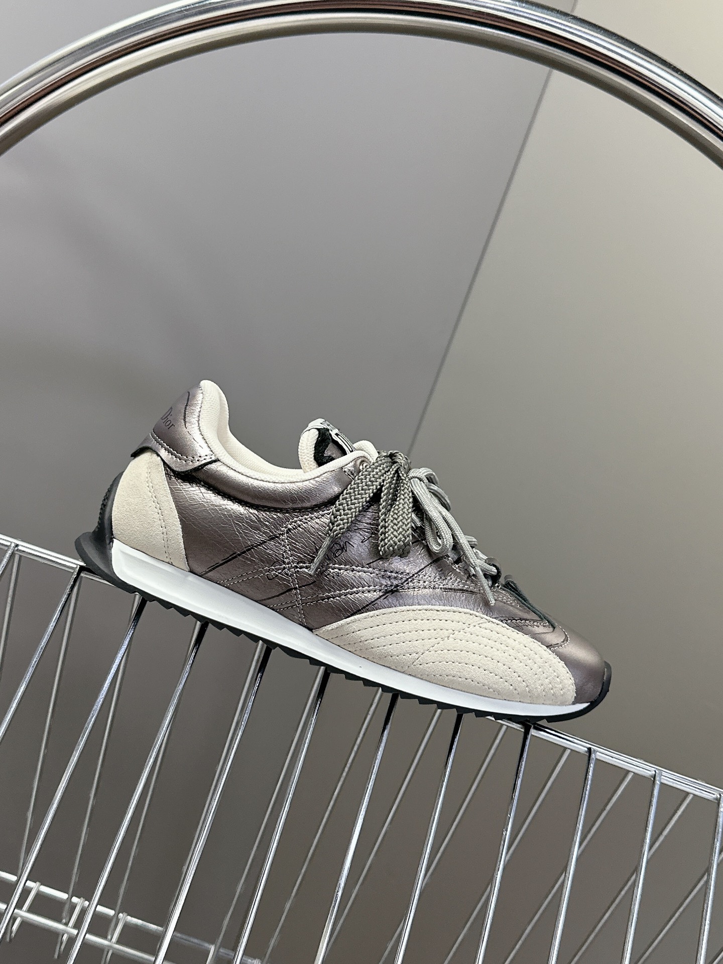 Bagsaaa D10r D-Sketch Sneaker Silver-Tone Crinkled Lambskin and Laminated Calfskin