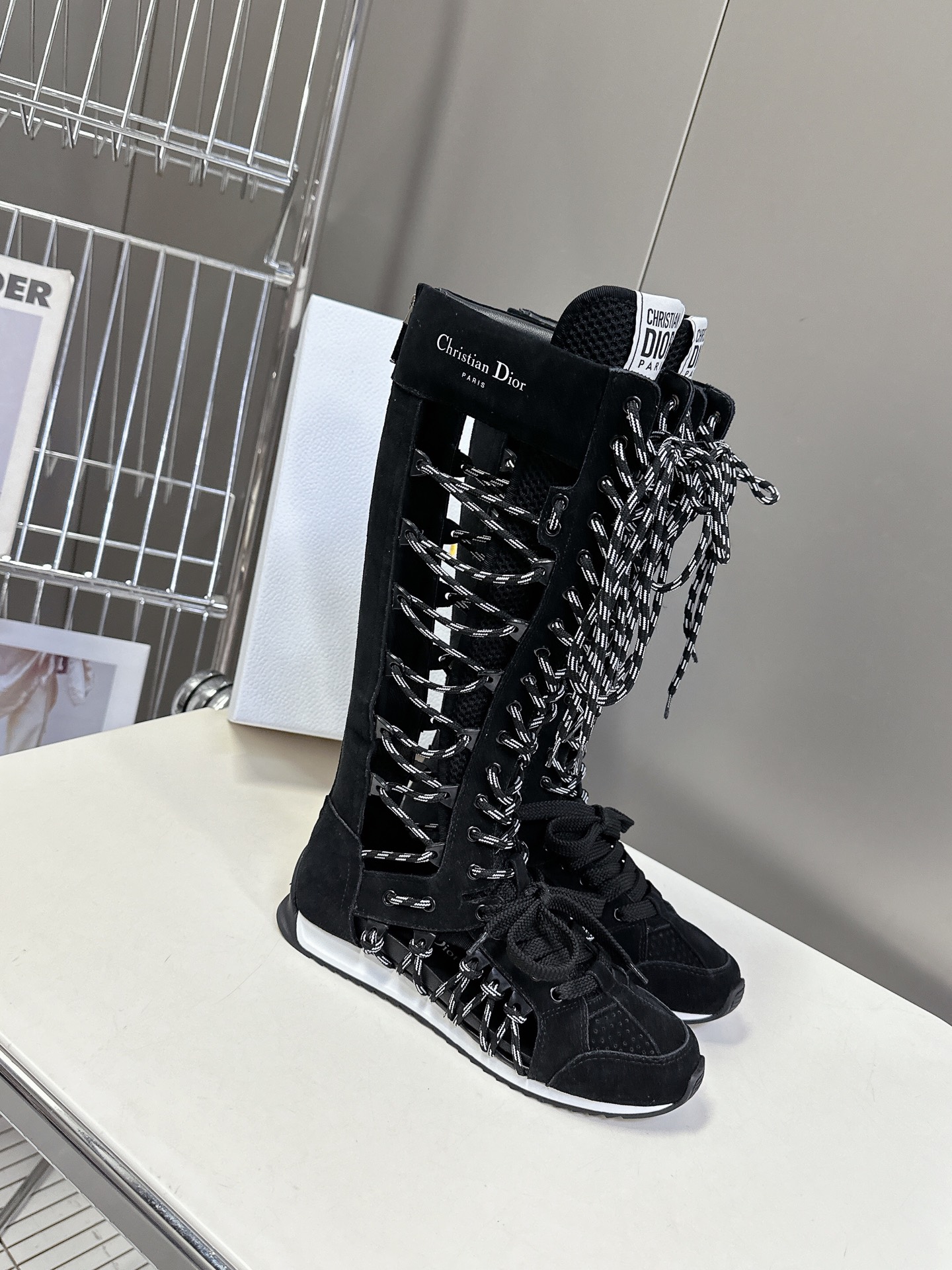 Bagsaaa Get D10r Knee-High Sneaker Black Suede Calfskin and Two-Tone Laces