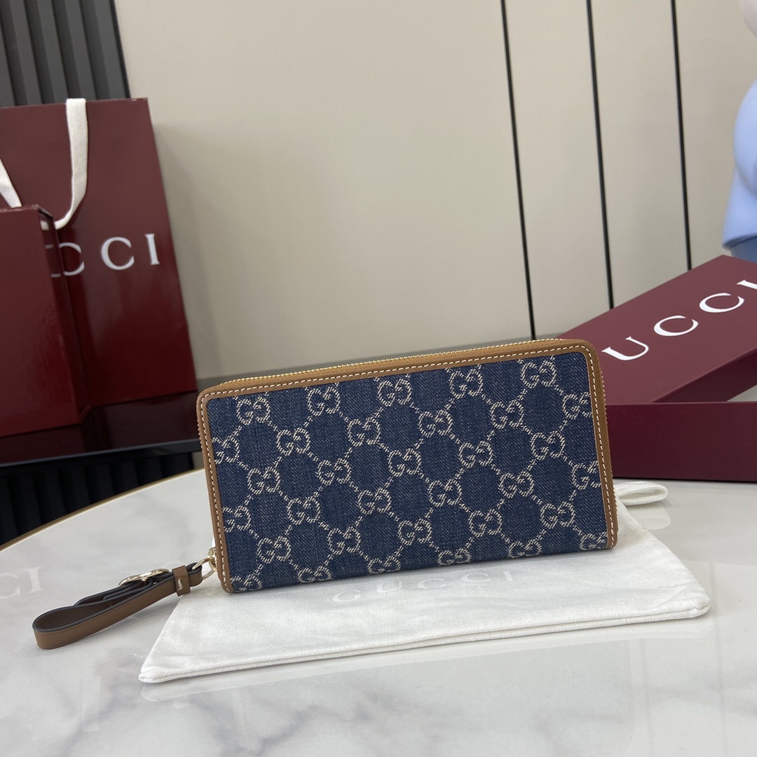 Bagsaaa Gvc*1 GG Emblem zip around wallet 819122 blue denim - 19.5cm