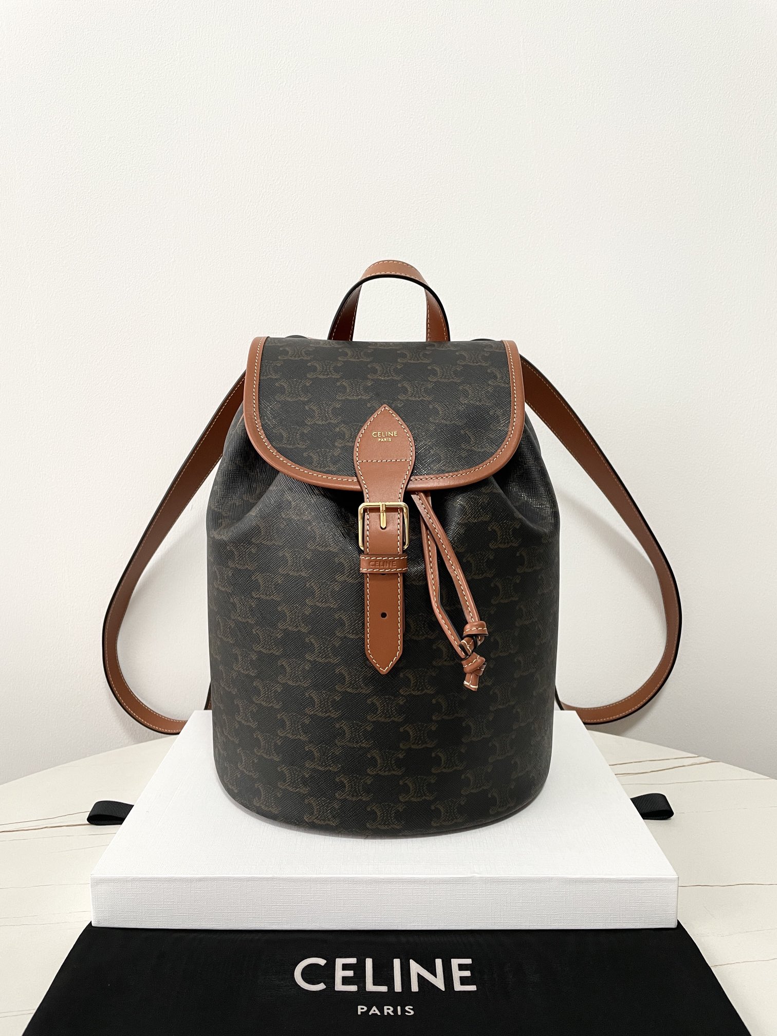 Bagsaaa Ce1i*e Medium Backpack Folco In Triomphe Canvas And Calfskin 117902 - 32.5cm