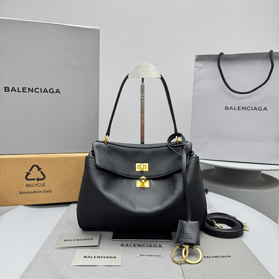 Bagsaaa Ba1en*iaga Rodeo Handbag Small in black smooth calfskin - 27cm