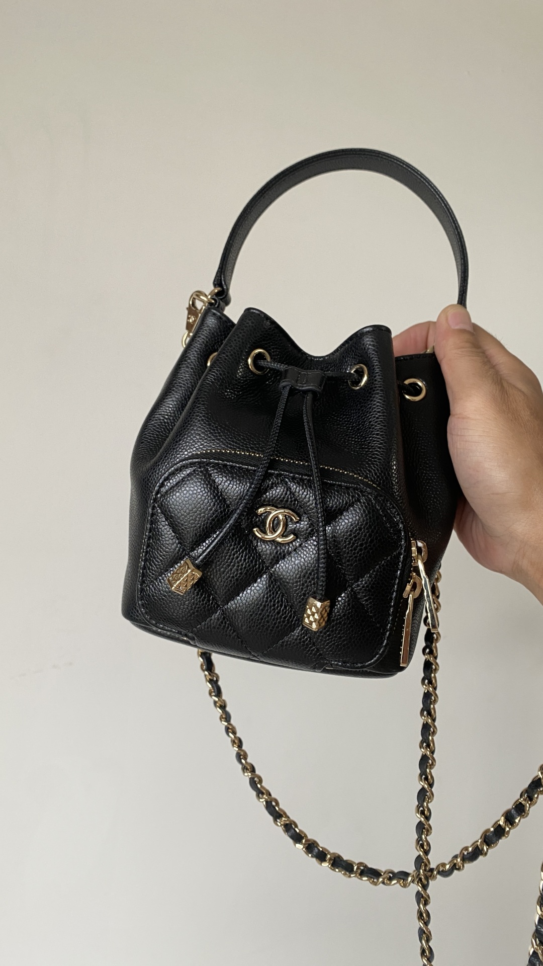 Bagsaaa Ch**el Clutch with chain AP4775 Black Caviar - 15cm