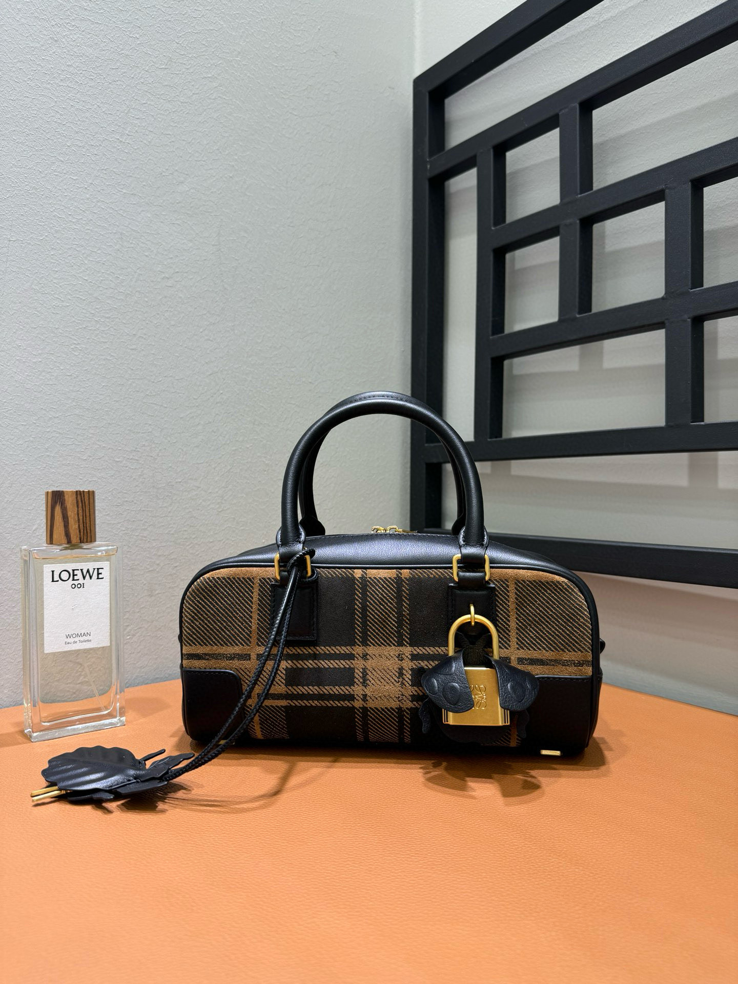 Bagsaaa Amazona 23 Cropped Bag in Tartan Suede and Napa Calfskin tan - 23cm