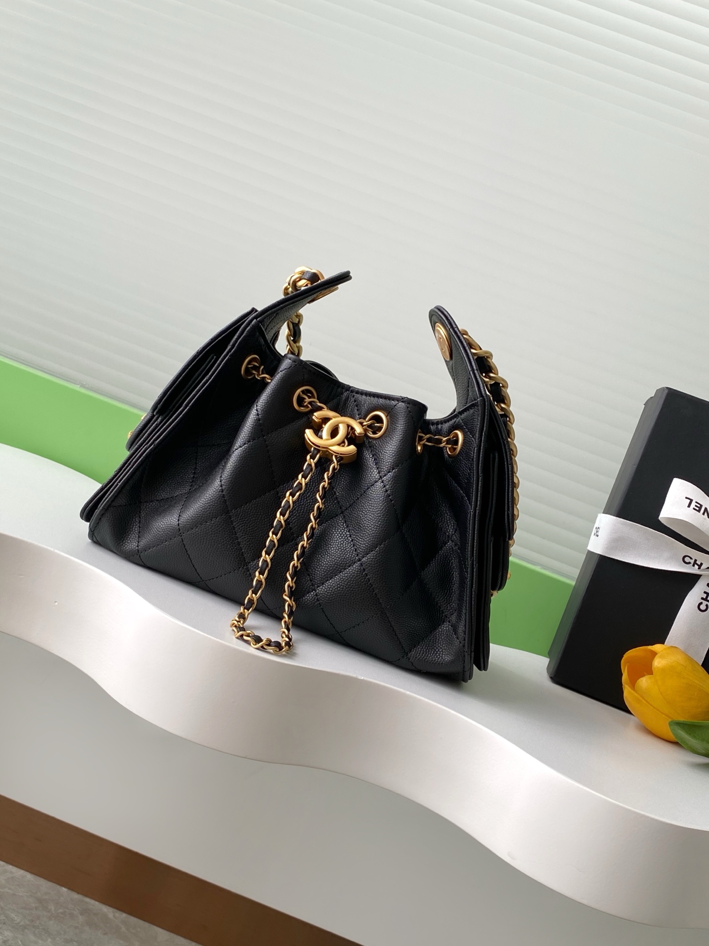Bagsaaa Ch**el 25 Mini Handbag AS5631 Black Caviar - 22cm