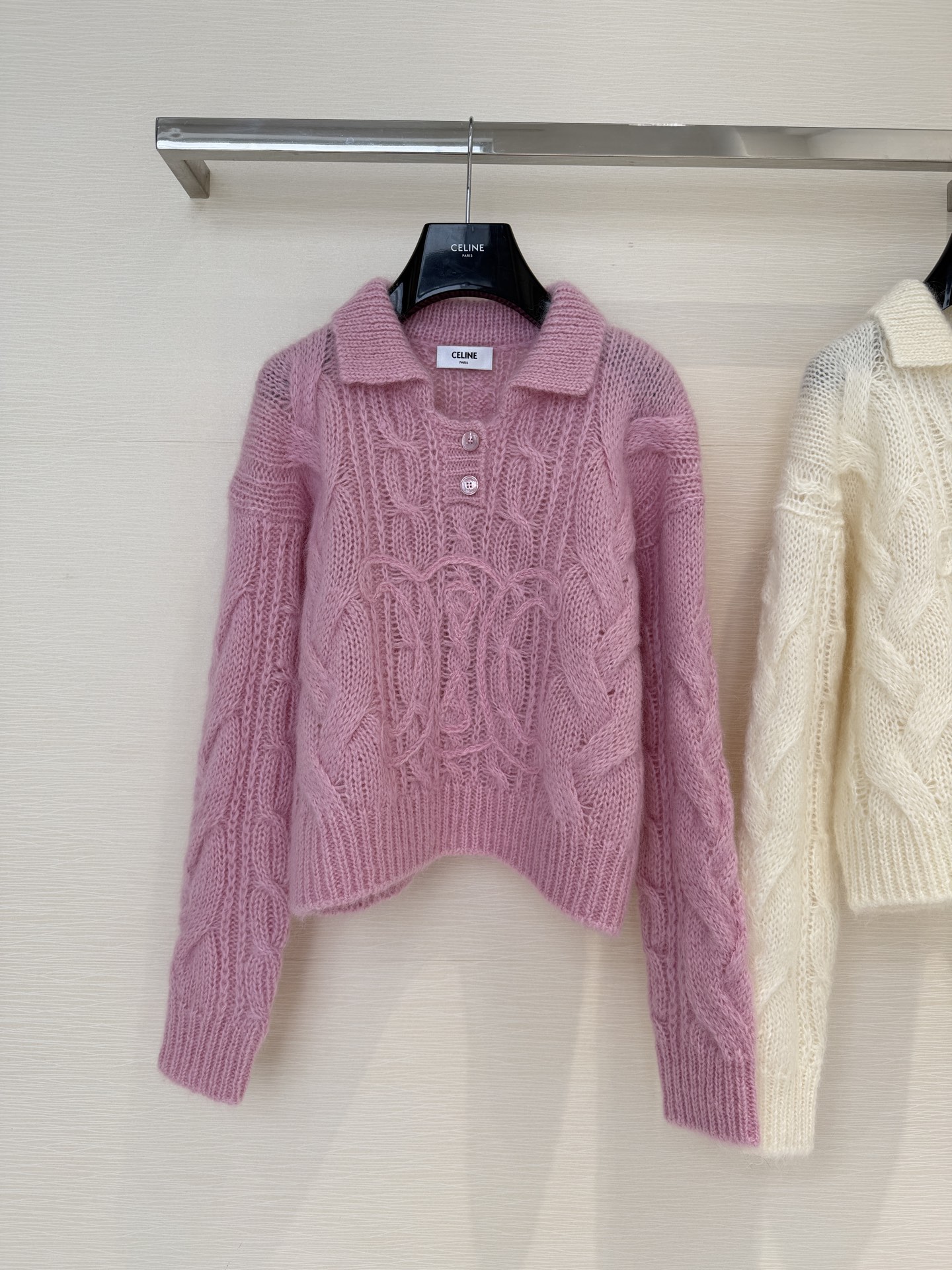 Bagsaaa Ce1i*e Sweater in Aran Mohair and Wool in baby pink