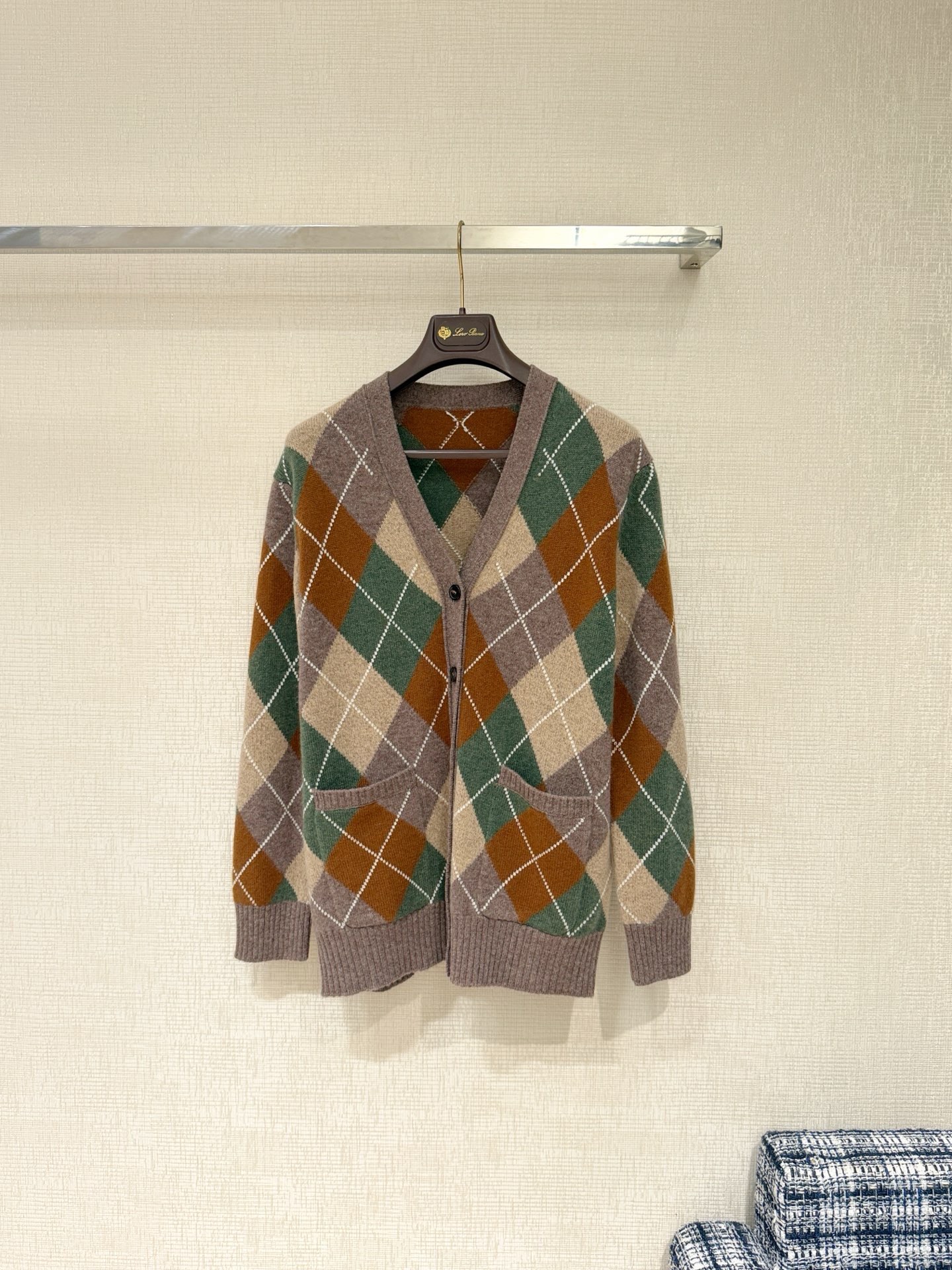 Bagsaaa L0r0 P1ana Drumoak argyle cardigan in virgin wool