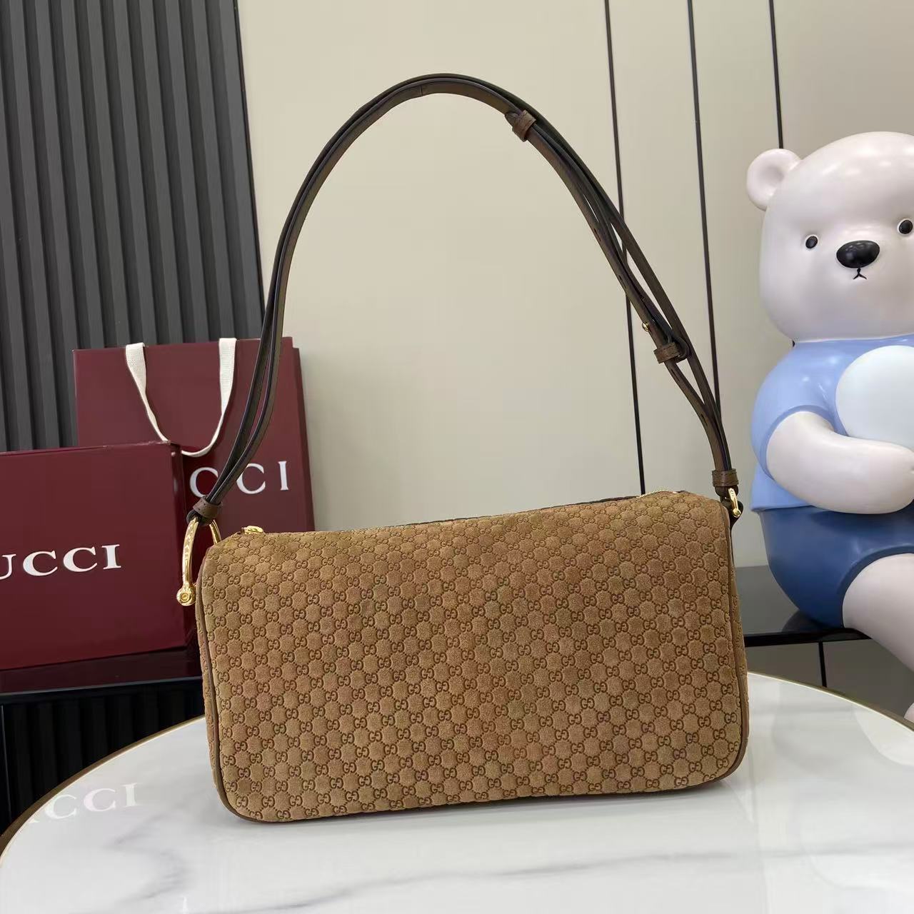 Bagsaaa Gvc*1 Half Horsebit medium shoulder bag 860787 brown suede - 31.5cm