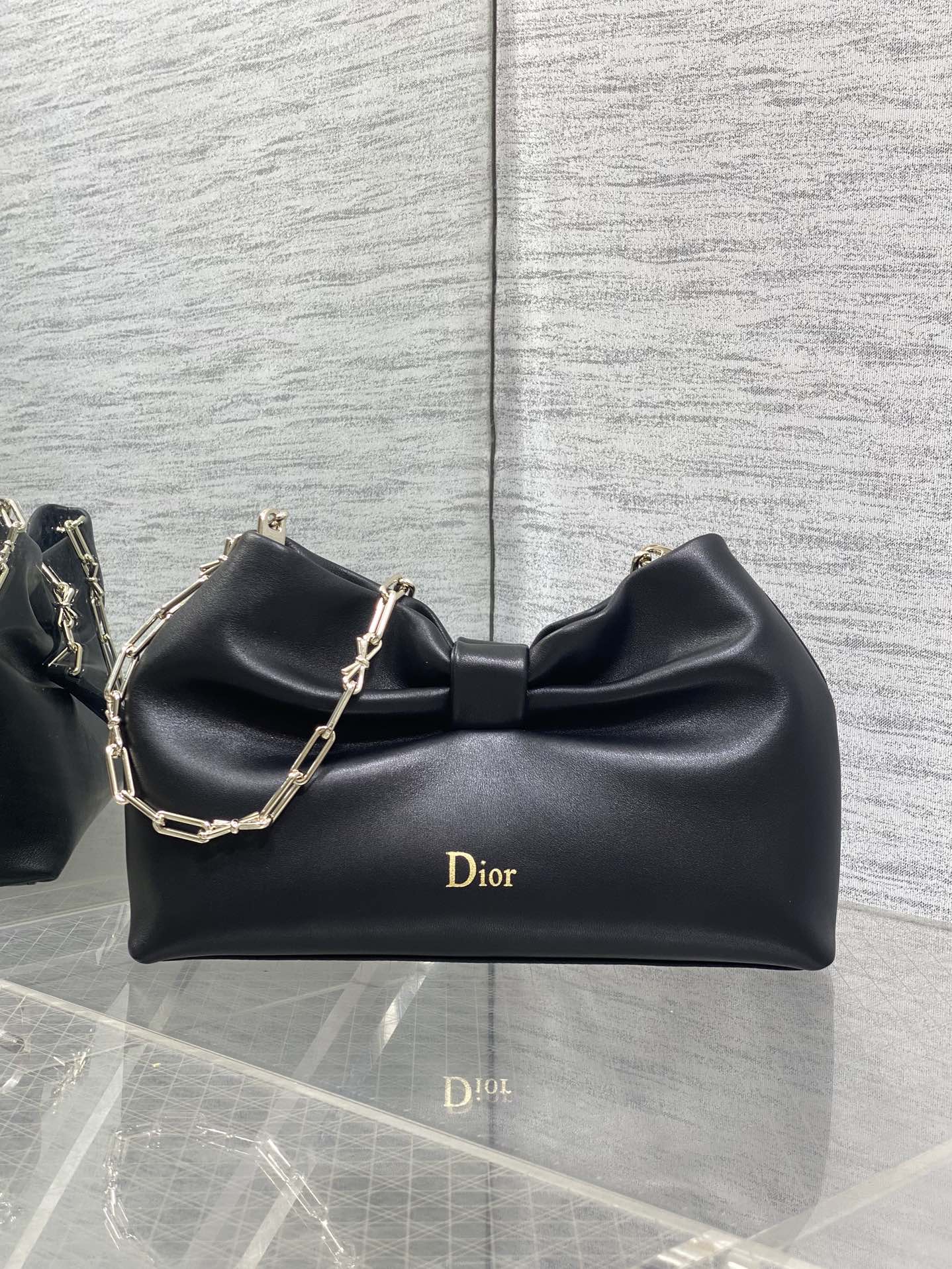 Bagsaaa Small D10r Bow Bag Black Lambskin - 26cm