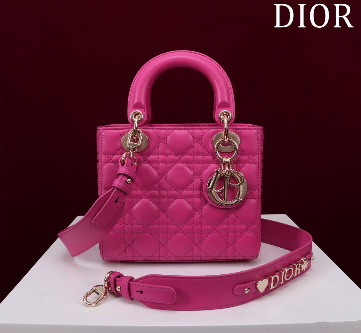 Bagsaaa D10r Small My ABCD10r Lady D10r bag in magenta or fuchsia cannage lambskin - 20cm
