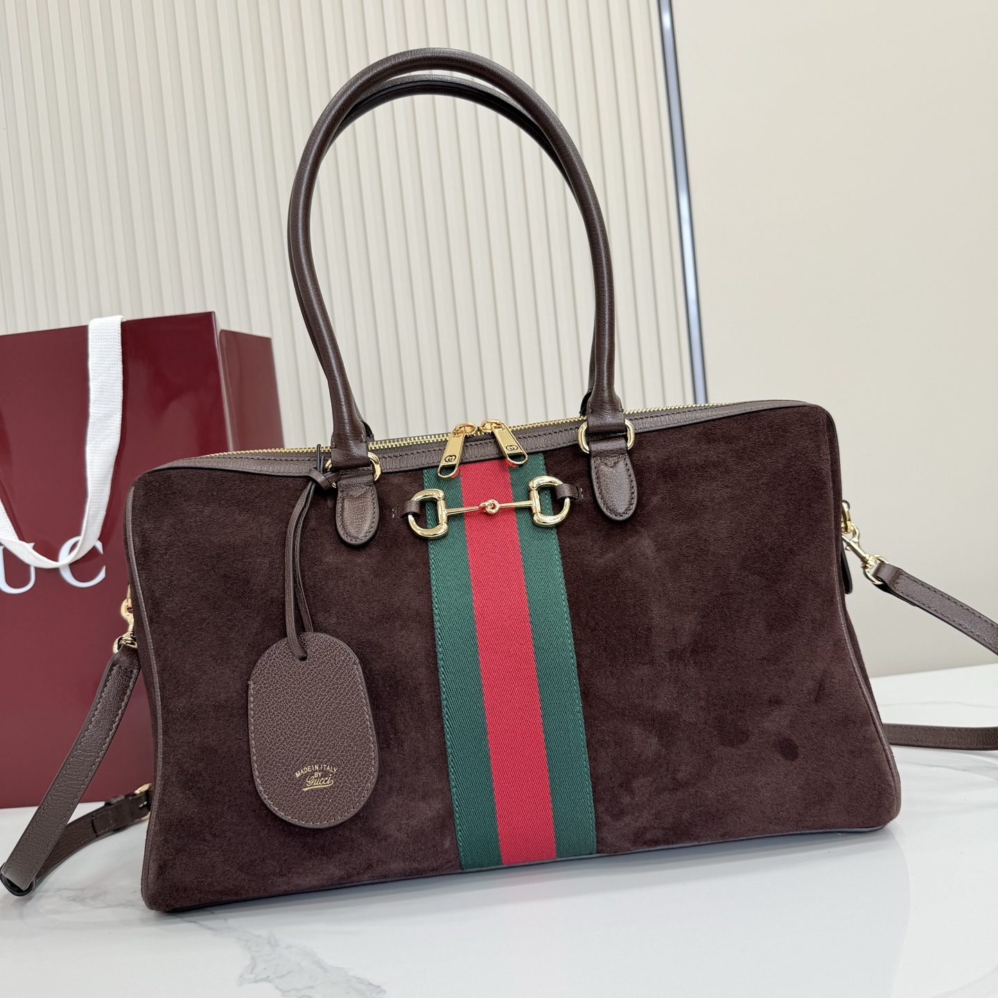 Bagsaaa Gvc*1 Borsetto large boston bag 866734 dark brown suede - 38.5cm
